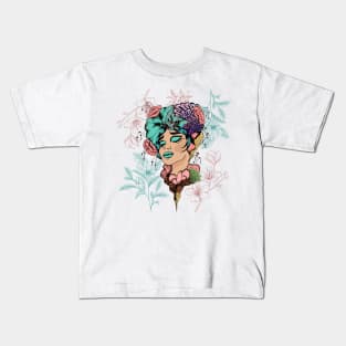 Aesthetic Summer Flower Girl | Pretty Floral Woman Art | Botanical Nature Theme | Floral Designs | Summer Gifts | Gifts for Nature Lovers Kids T-Shirt